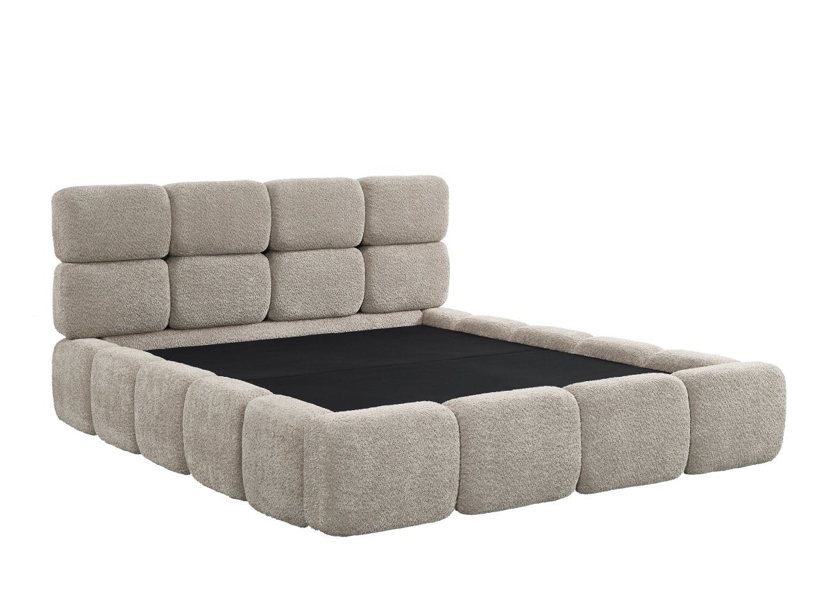 Lit coffre en tissu bouclette taupe 160x200 cm BUBBLE - DécoInParis