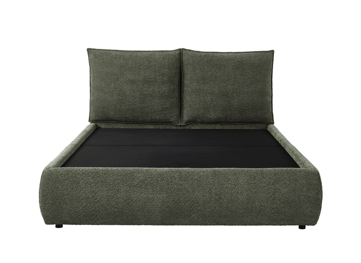 Lit coffre en tissu bouclette vert olive 140x190 cm MELY - DécoInParis