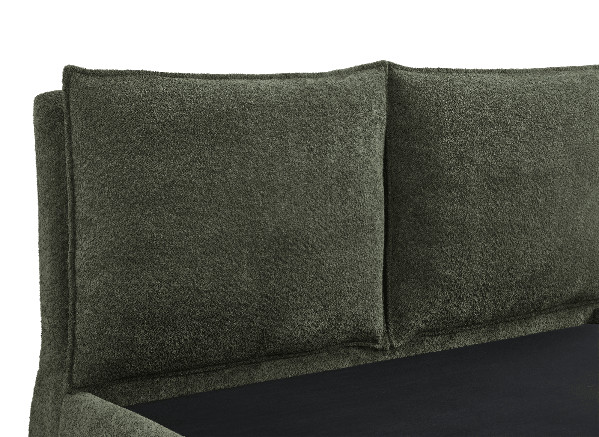 Lit coffre en tissu bouclette vert olive 140x190 cm MELY - DécoInParis
