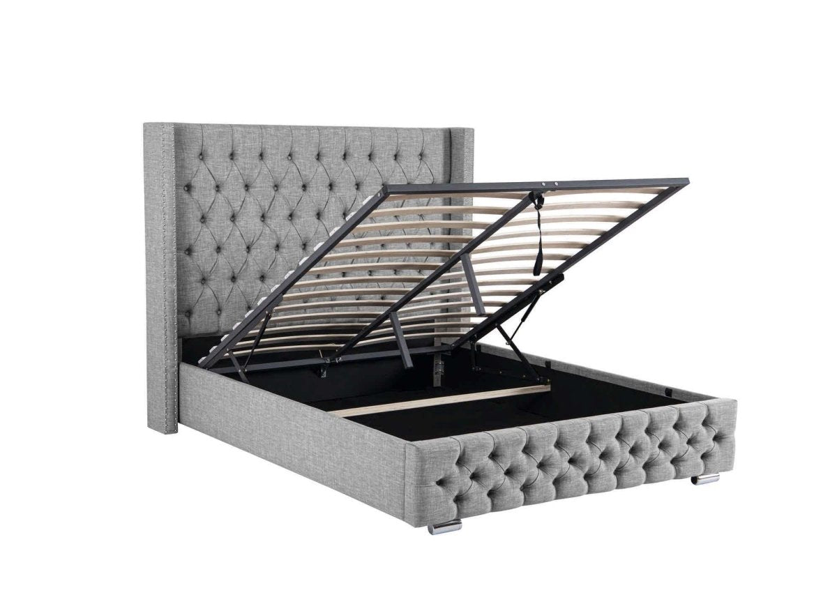 Lit coffre en tissu lin gris 140X190 cm MAXI - DécoInParis