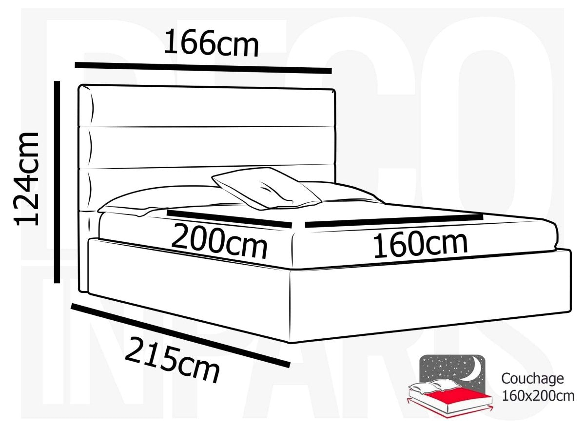 Lit coffre en tissu lin gris 160 x 200 cm SHANNA - DécoInParis
