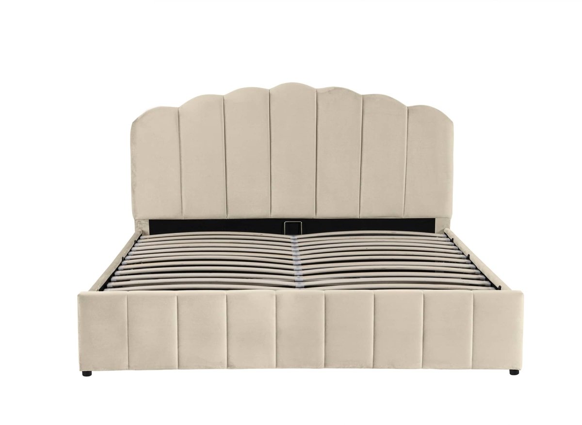 Lit coffre en velours beige 140x190 cm ELVIRA - DécoInParis