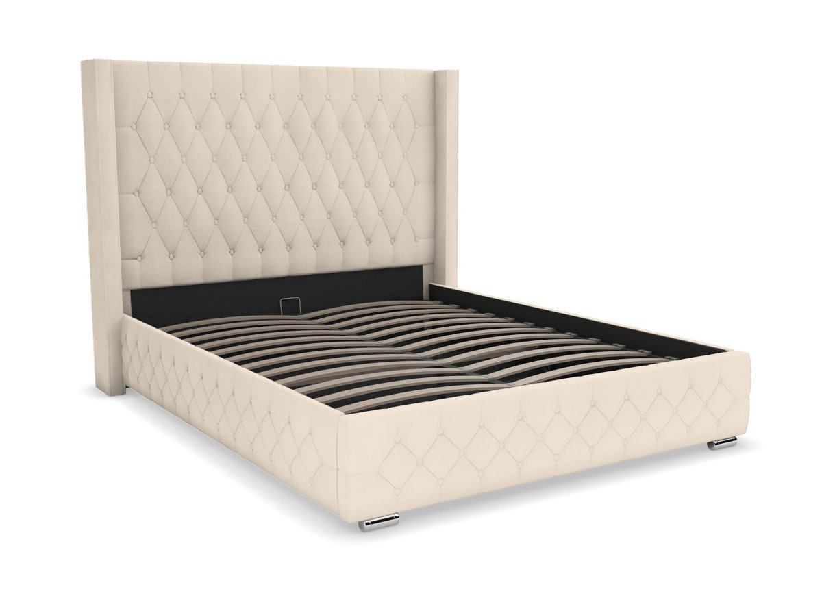 Lit coffre en velours beige 160X200 cm PERLA - DécoInParis