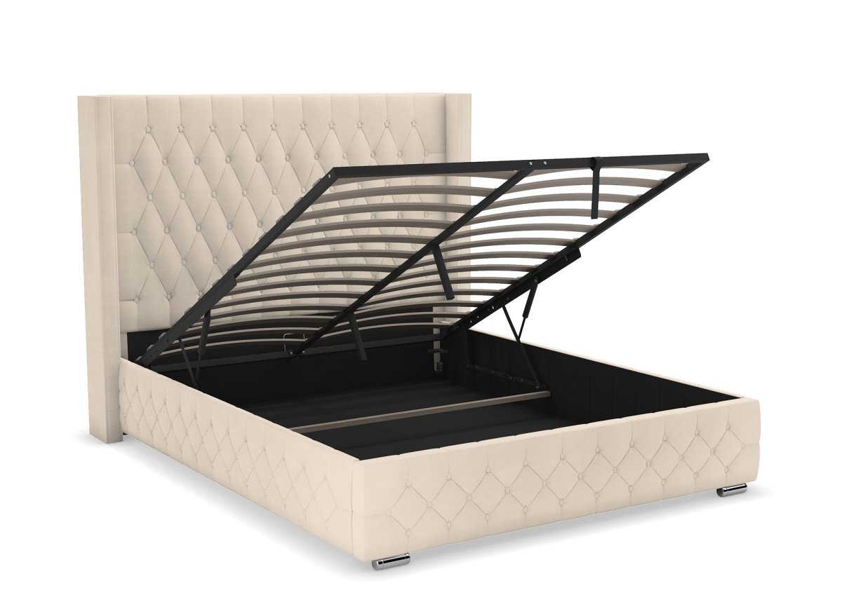 Lit coffre en velours beige 160X200 cm PERLA - DécoInParis