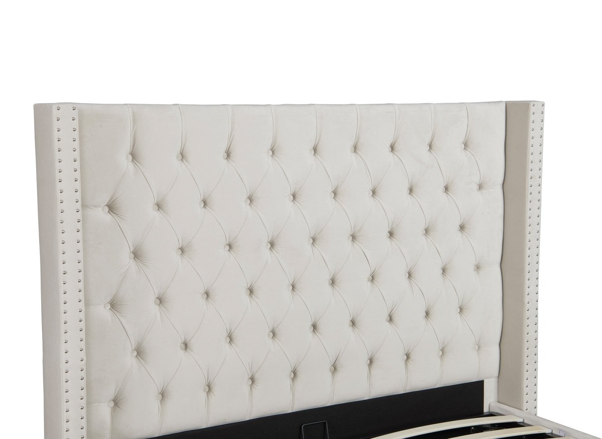 Lit coffre en velours beige 180x200 cm MAXI - DécoInParis