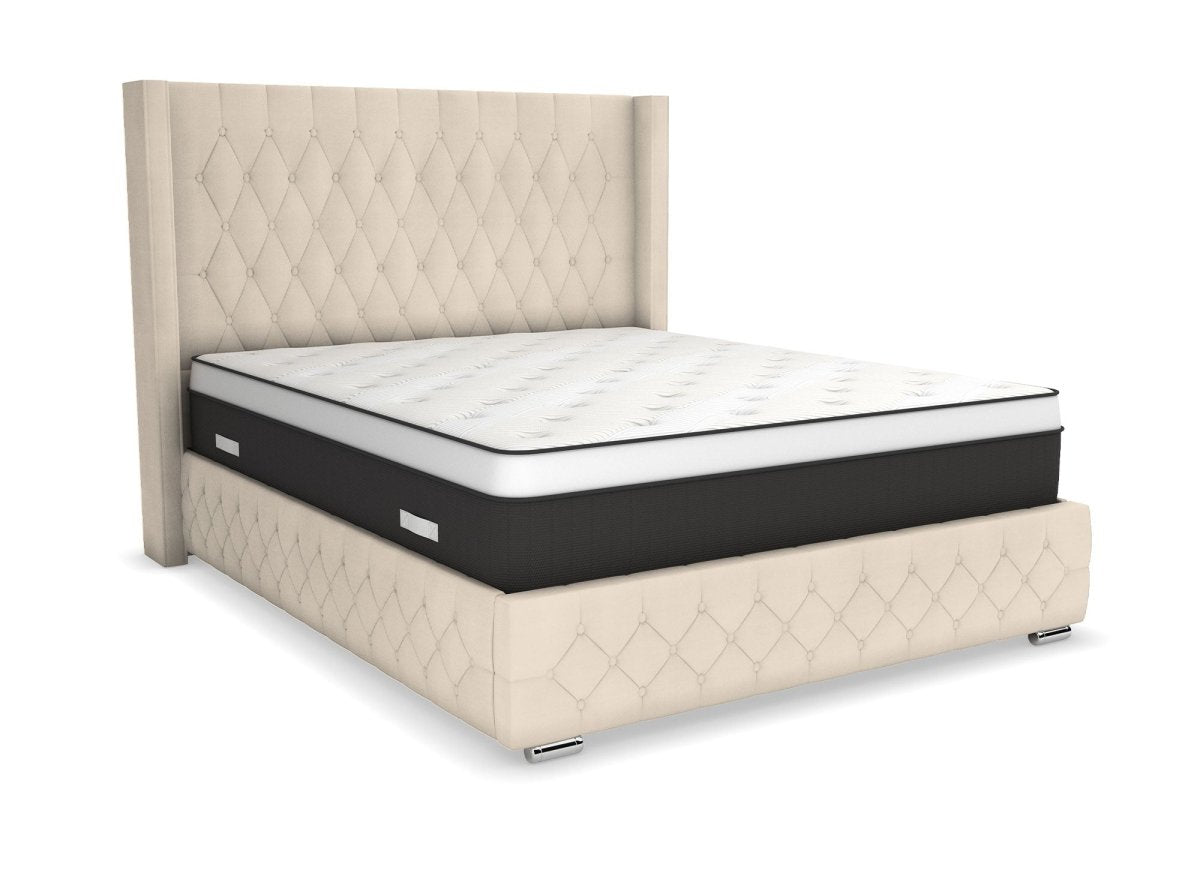 Lit coffre en velours beige 180X200 cm PERLA - DécoInParis