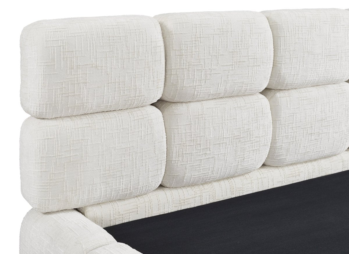 Lit coffre en velours chiné beige 160x200 cm BUBBLE - DécoInParis