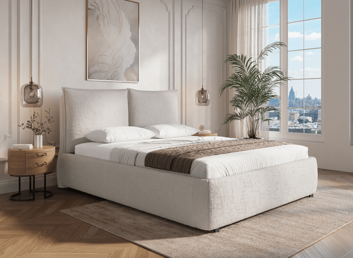 Lit double en velours côtelé épais taupe 160x200cm LEVY Lit double en velours côtelé épais taupe 160x200cm LEVY