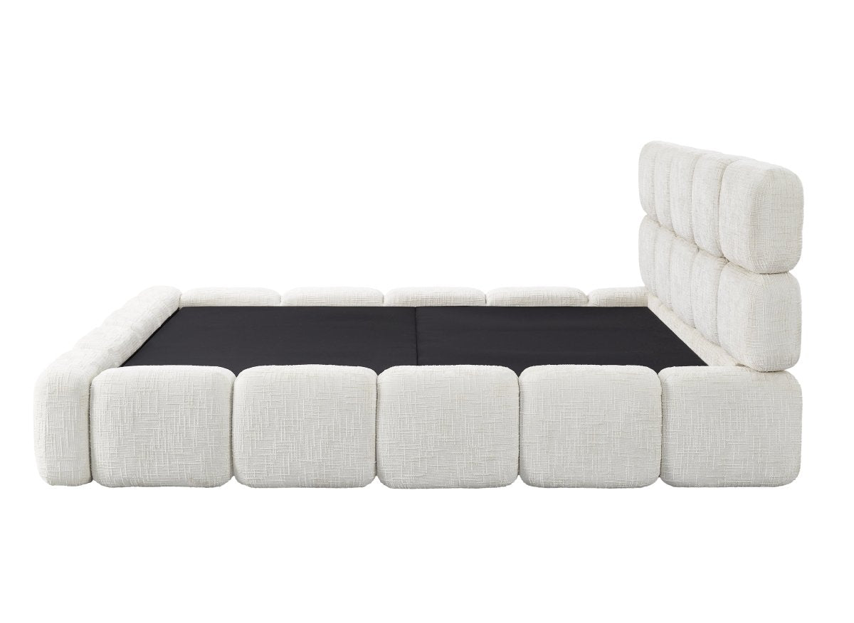 Lit coffre en velours chiné beige 180x200 cm BUBBLE - DécoInParis