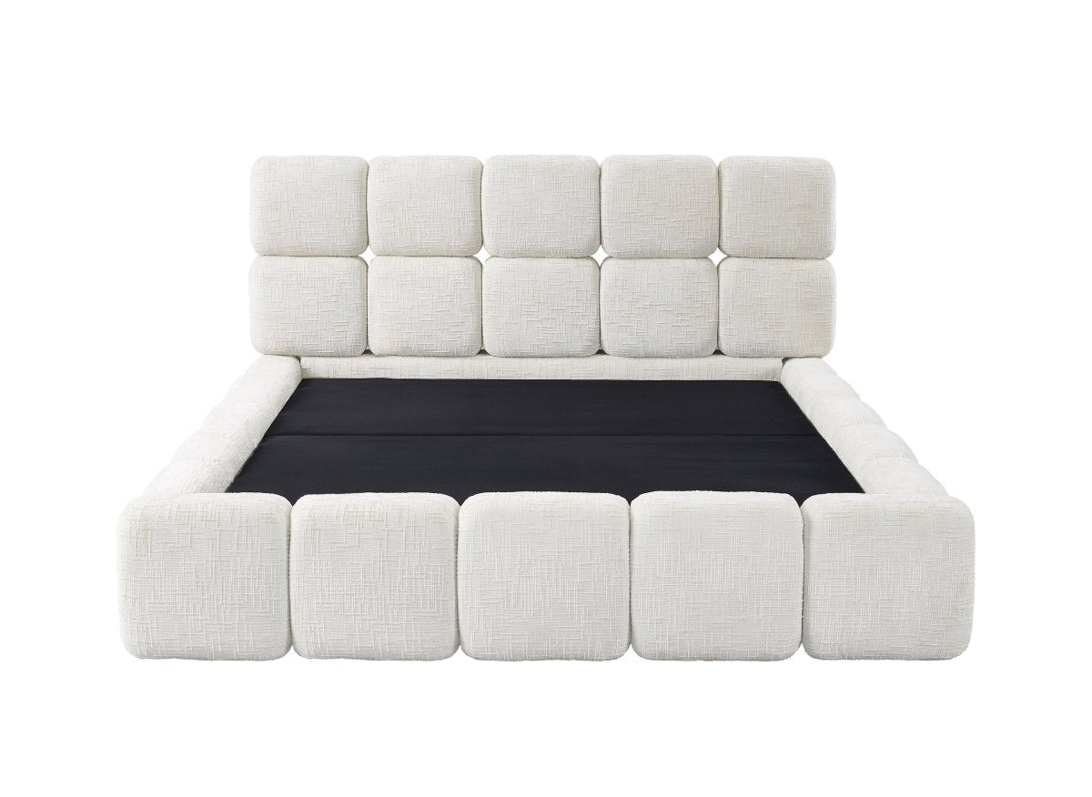 Lit coffre en velours chiné beige 180x200 cm BUBBLE - DécoInParis