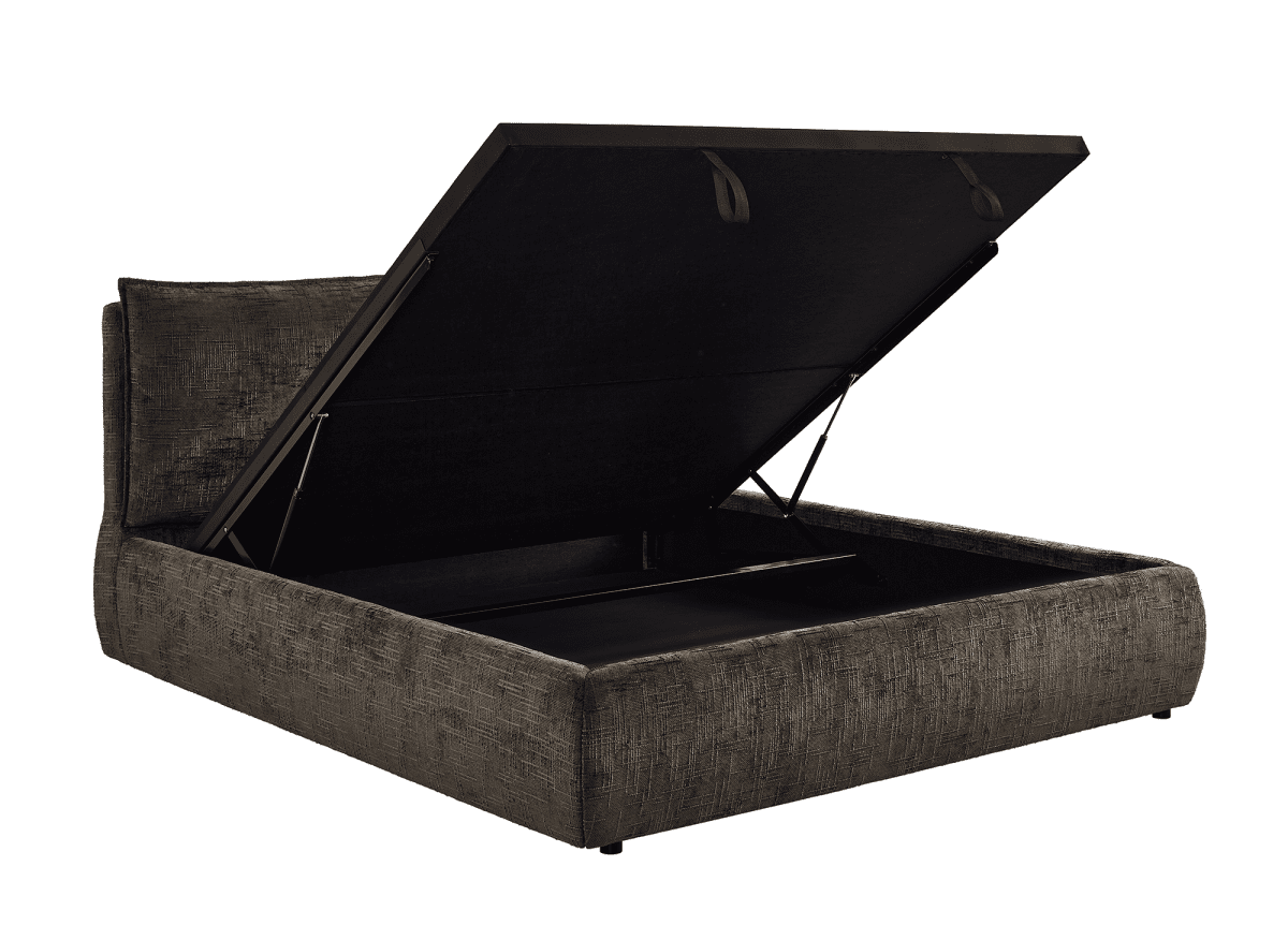 Lit coffre en velours chiné marron 140x190 cm MELY - DécoInParis