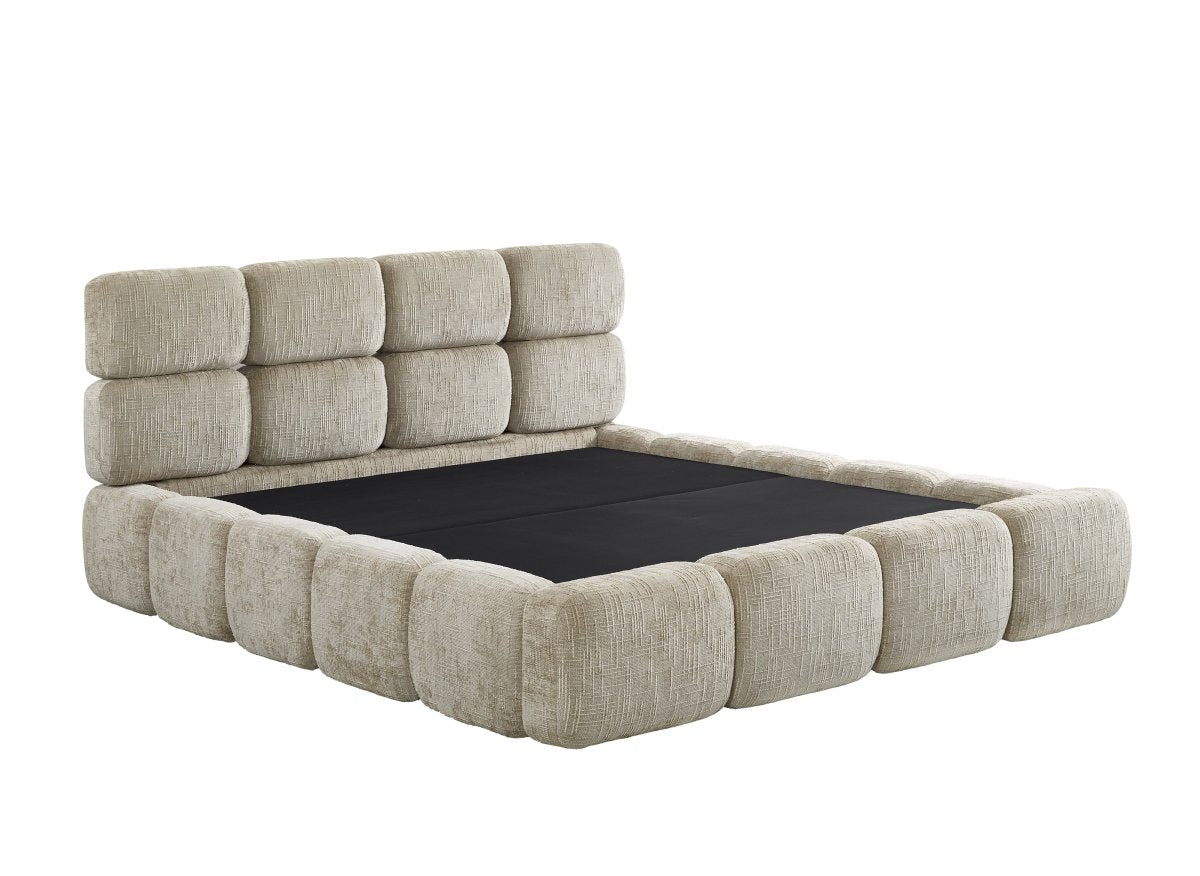 Lit coffre en velours chiné taupe 140x190 cm BUBBLE - DécoInParis