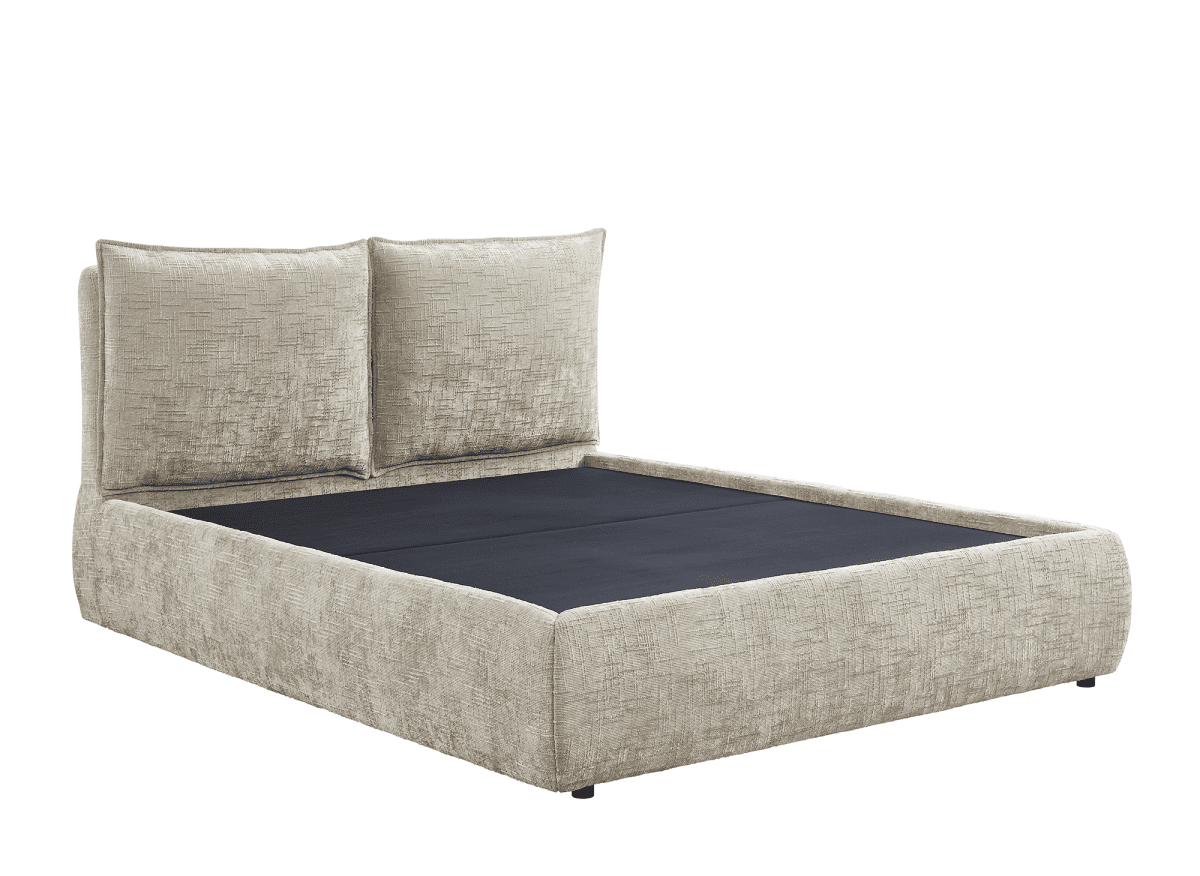 Lit coffre en velours chiné taupe 180x200 cm MELY - DécoInParis