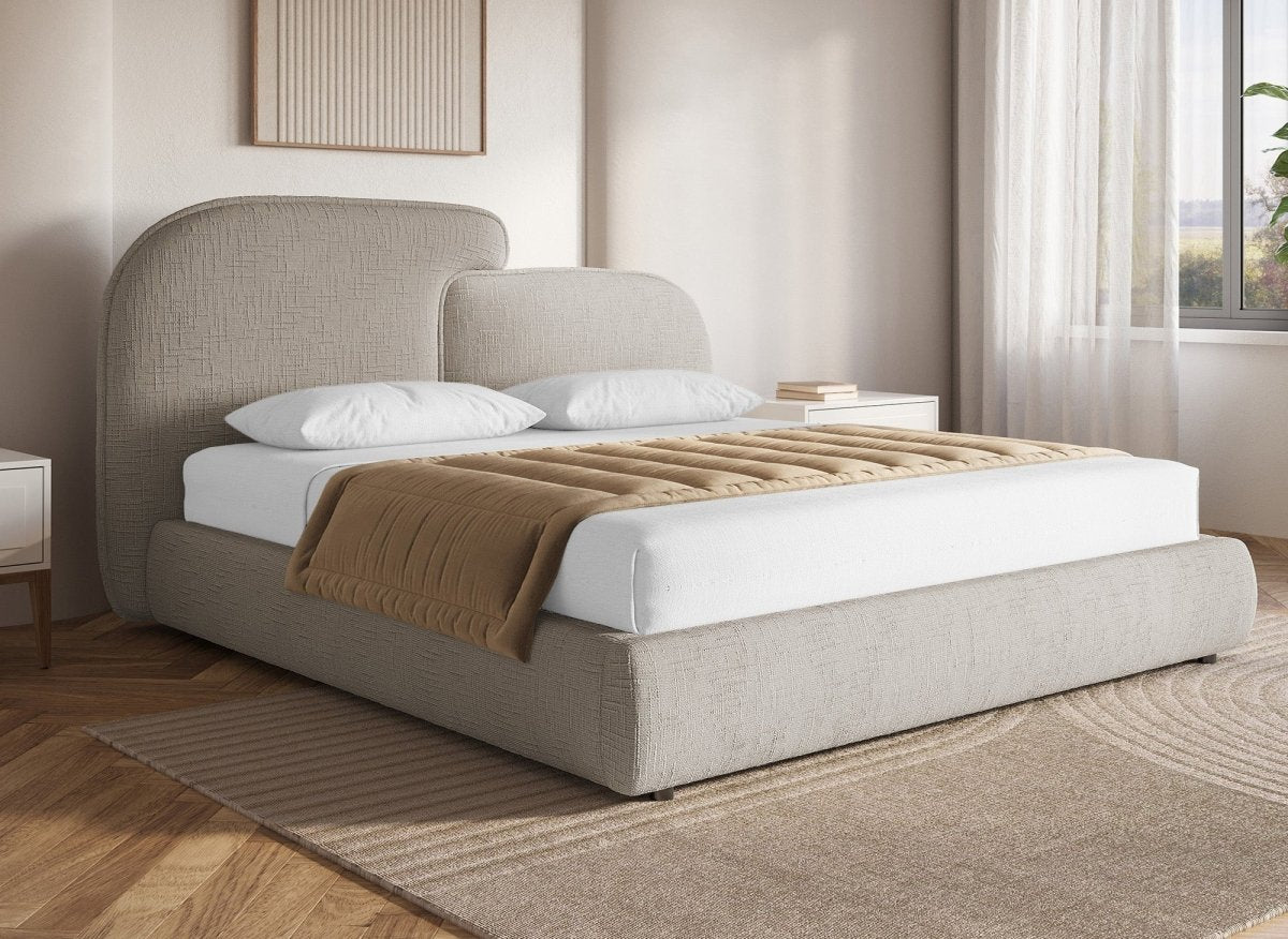 Lit coffre en velours chiné taupe 180x200 cm MILENA - DécoInParis