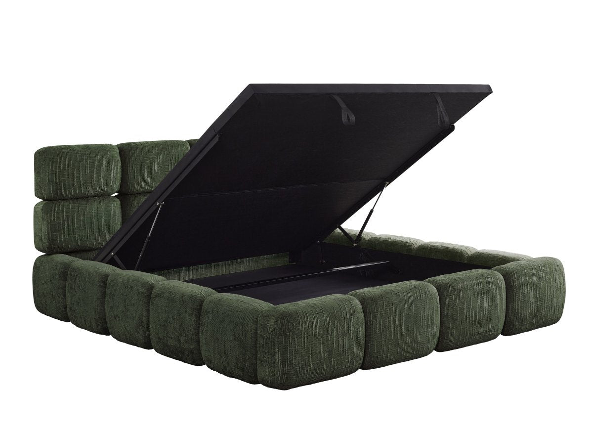 Lit coffre en velours chiné vert olive 160x200 cm BUBBLE - DécoInParis