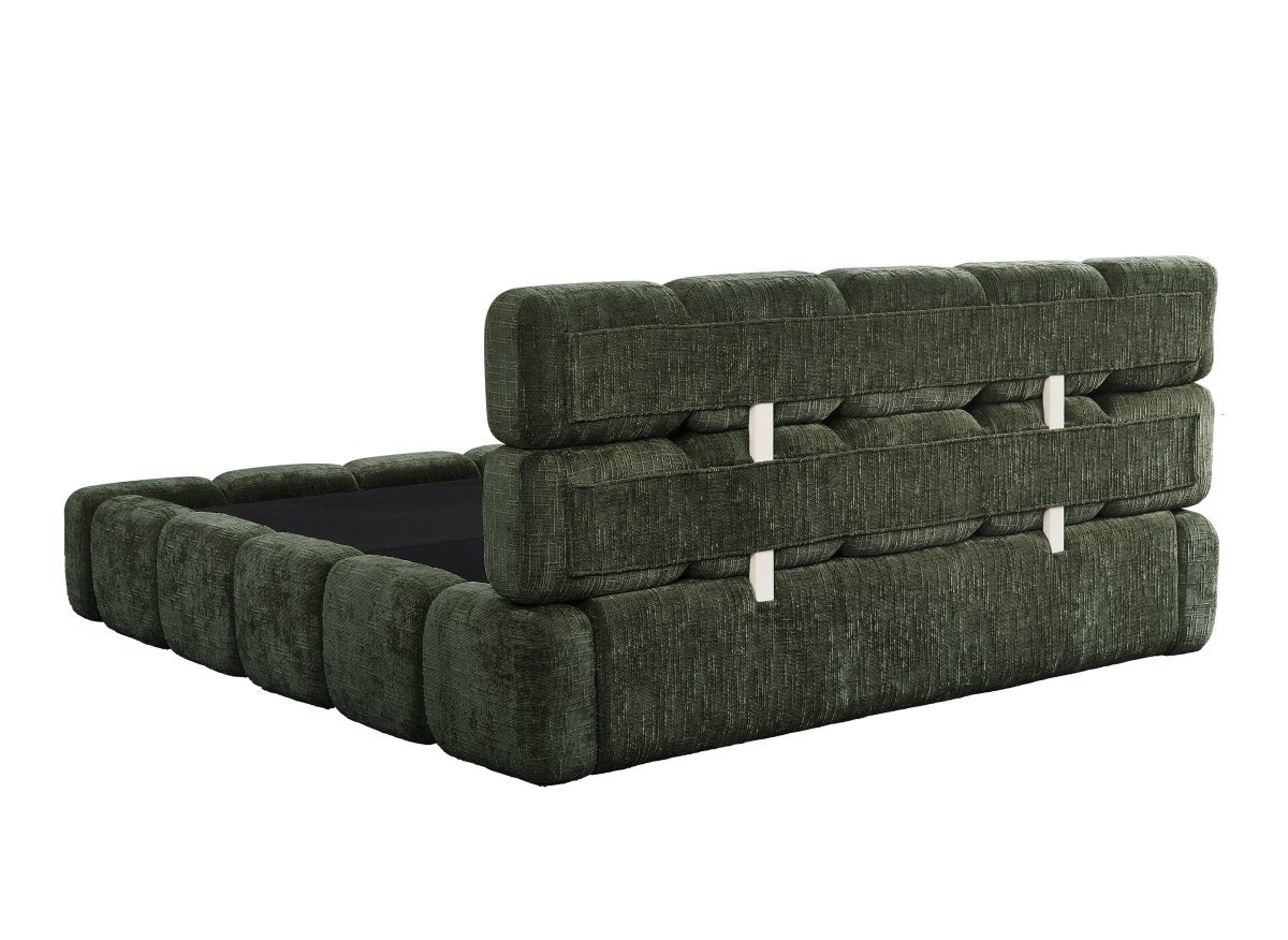 Lit coffre en velours chiné vert olive 180x200 cm BUBBLE - DécoInParis