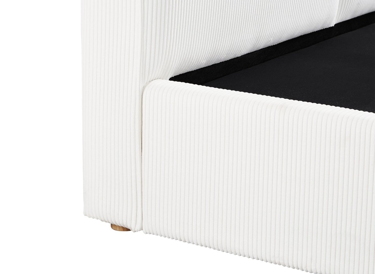 Lit coffre en velours côtelé écru 140x190 cm ZELIA - DécoInParis