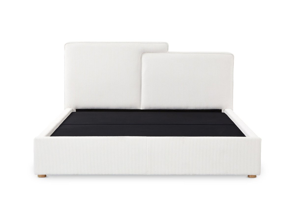 Lit coffre en velours côtelé écru 180x200 cm ZELIA - DécoInParis