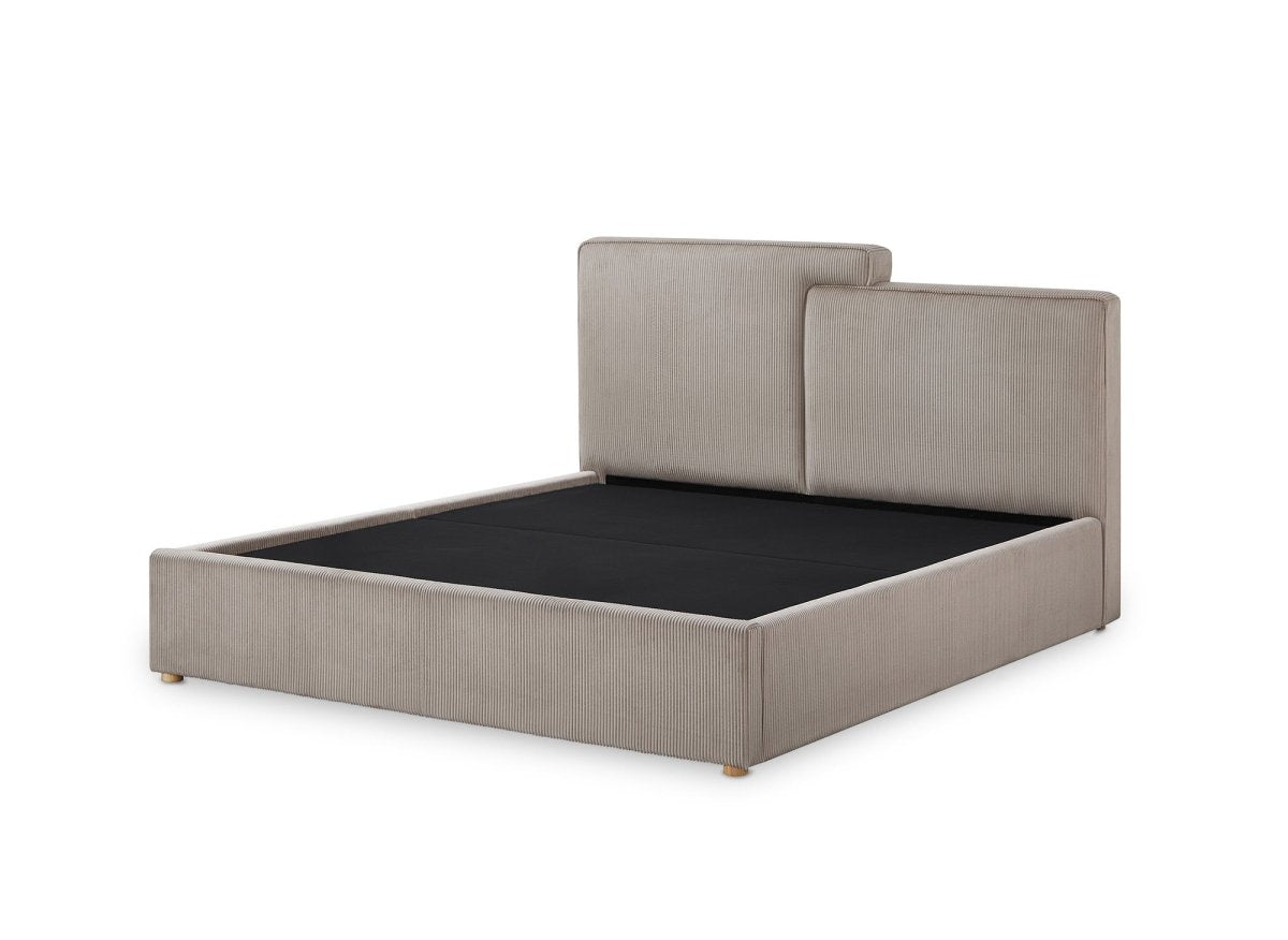 Lit coffre en velours côtelé taupe 140x190 cm ZELIA - DécoInParis