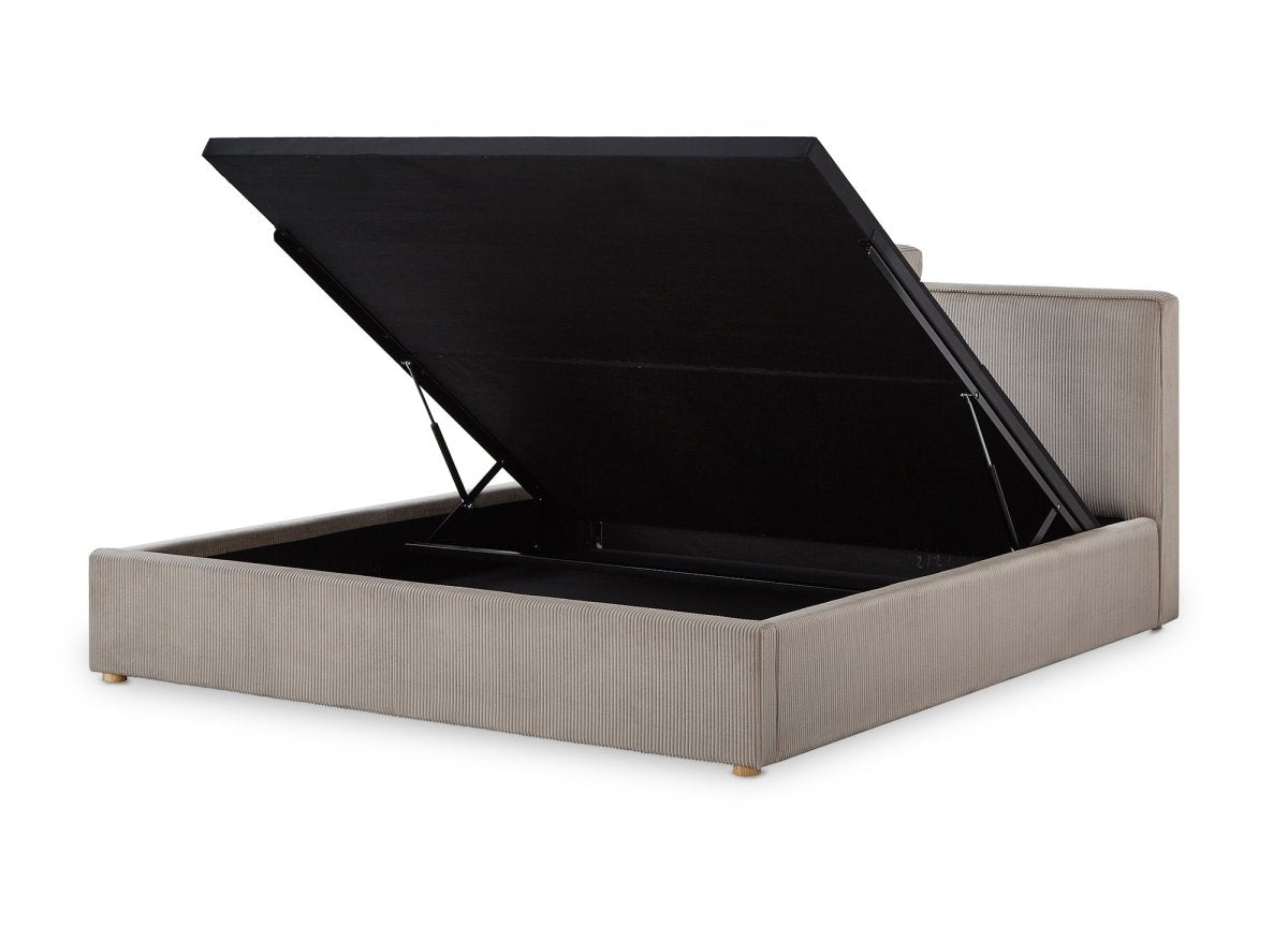 Lit coffre en velours côtelé taupe 180x200 cm ZELIA - DécoInParis