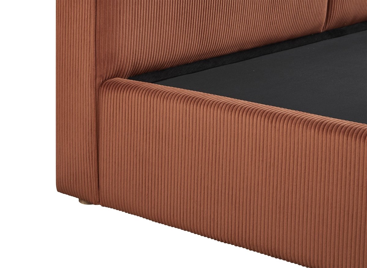 Lit coffre en velours côtelé terracotta 140x190 cm ZELIA - DécoInParis