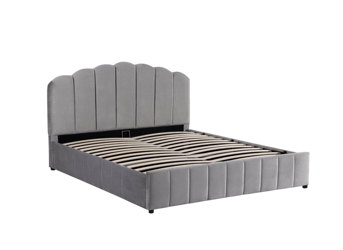 Lit coffre en velours gris 180x200 cm ELVIRA - DécoInParis