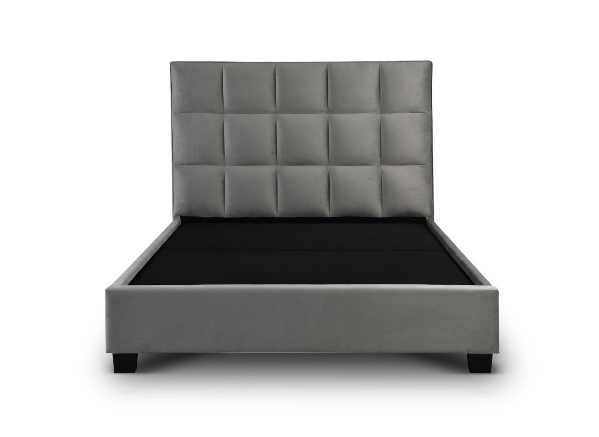 Lit coffre en velours gris design CAROLINE 180 x 200 cm - DécoInParis