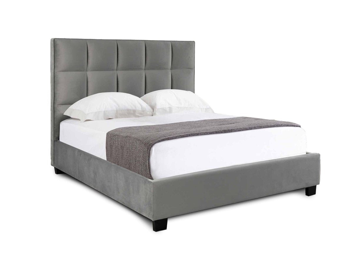 Lit coffre en velours gris design CAROLINE 180 x 200 cm - DécoInParis