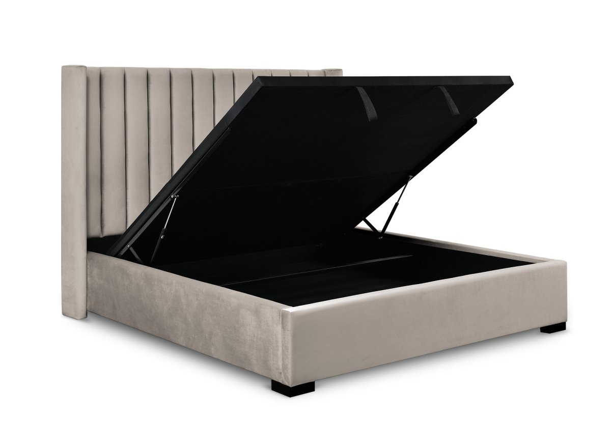 Lit coffre en velours taupe 180x200 cm ALENA - DécoInParis