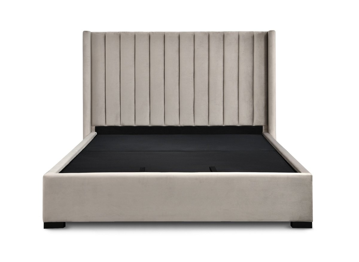 Lit coffre en velours taupe 180x200 cm ALENA - DécoInParis