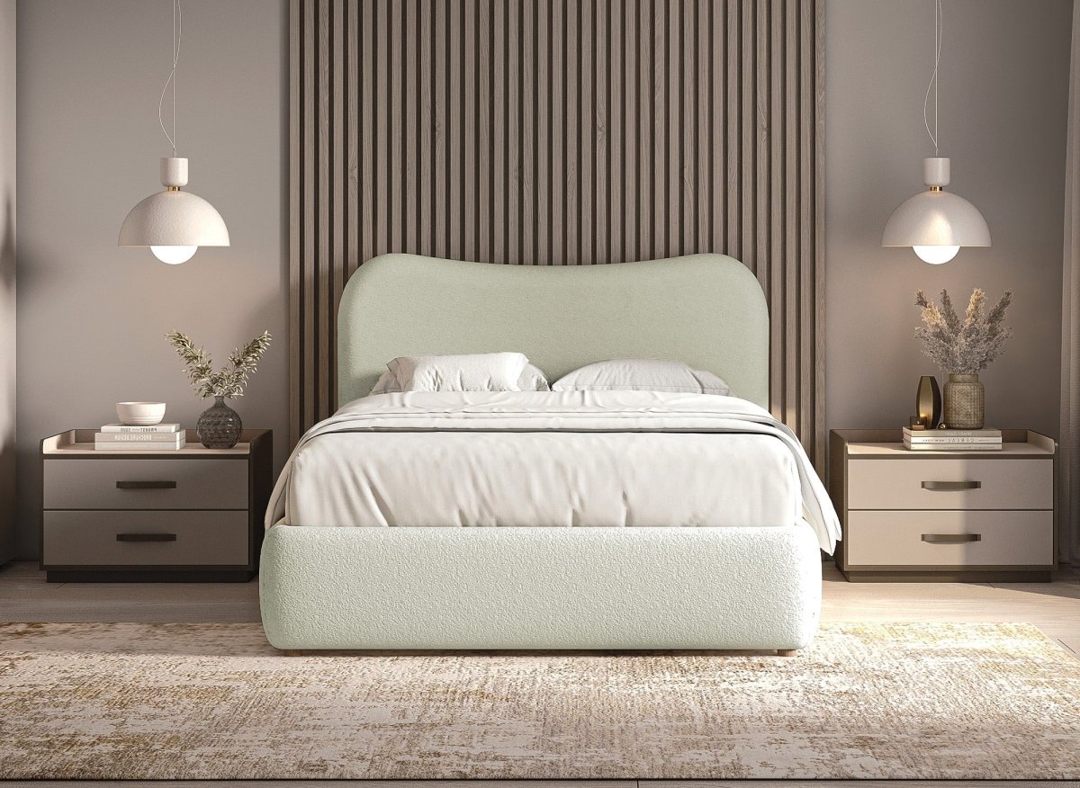 Lit double effet peau de mouton blanc écru PAMELA 140 x 190 cm - DécoInParis