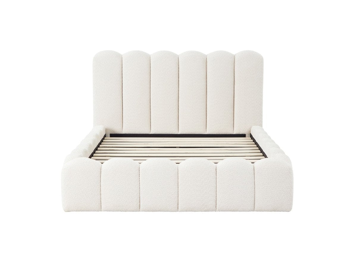 Lit double en tissu bouclette beige 140x190 cm RITA - DécoInParis