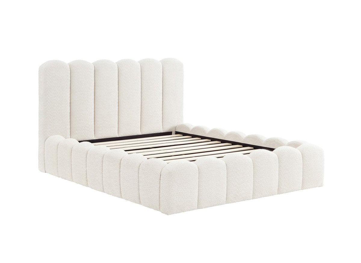 Lit double en tissu bouclette beige 140x190 cm RITA - DécoInParis