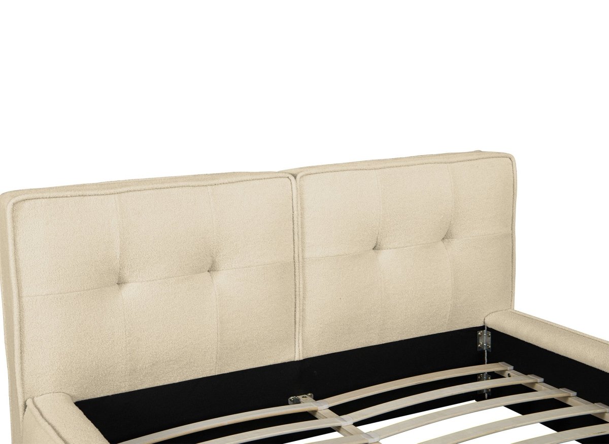 Lit double en tissu bouclette beige 140x190 cm YUNA - DécoInParis