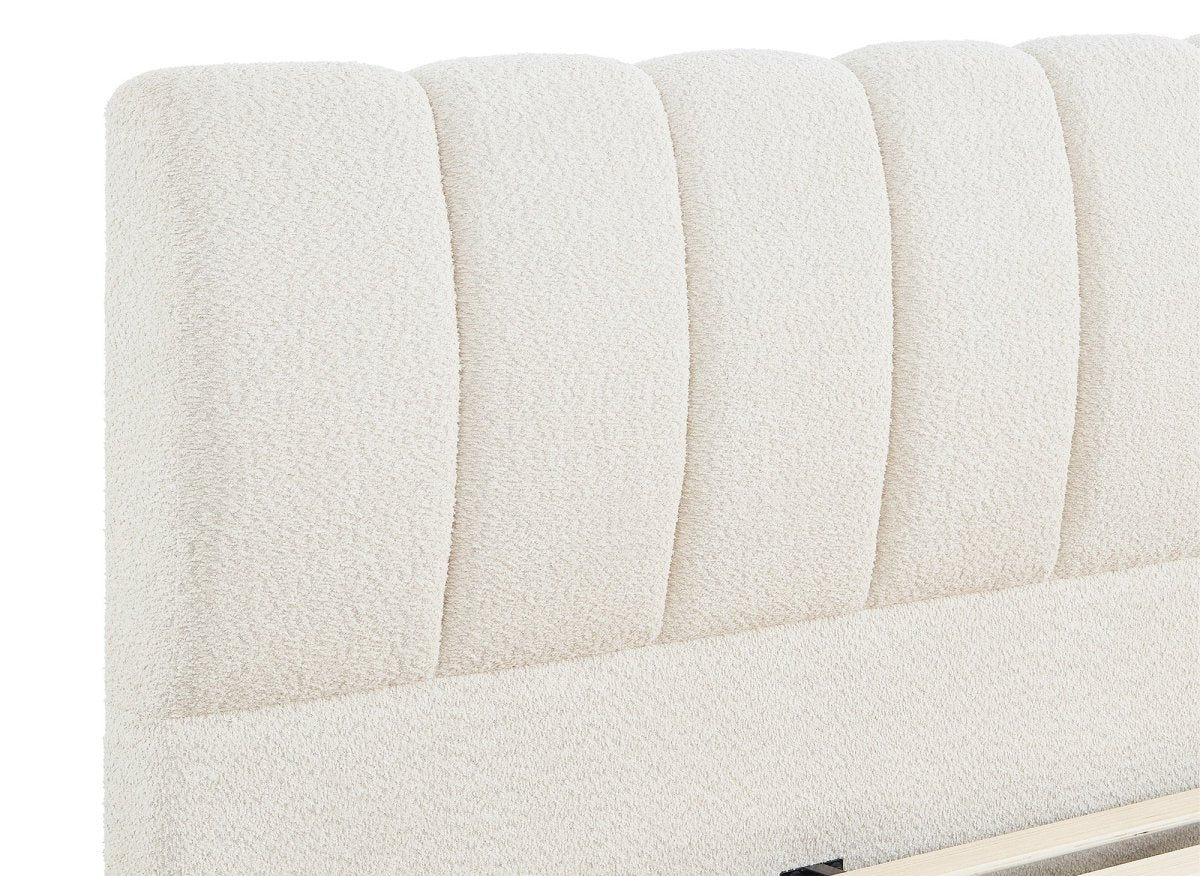 Lit double en tissu bouclette beige 160x200 cm RILEY - DécoInParis