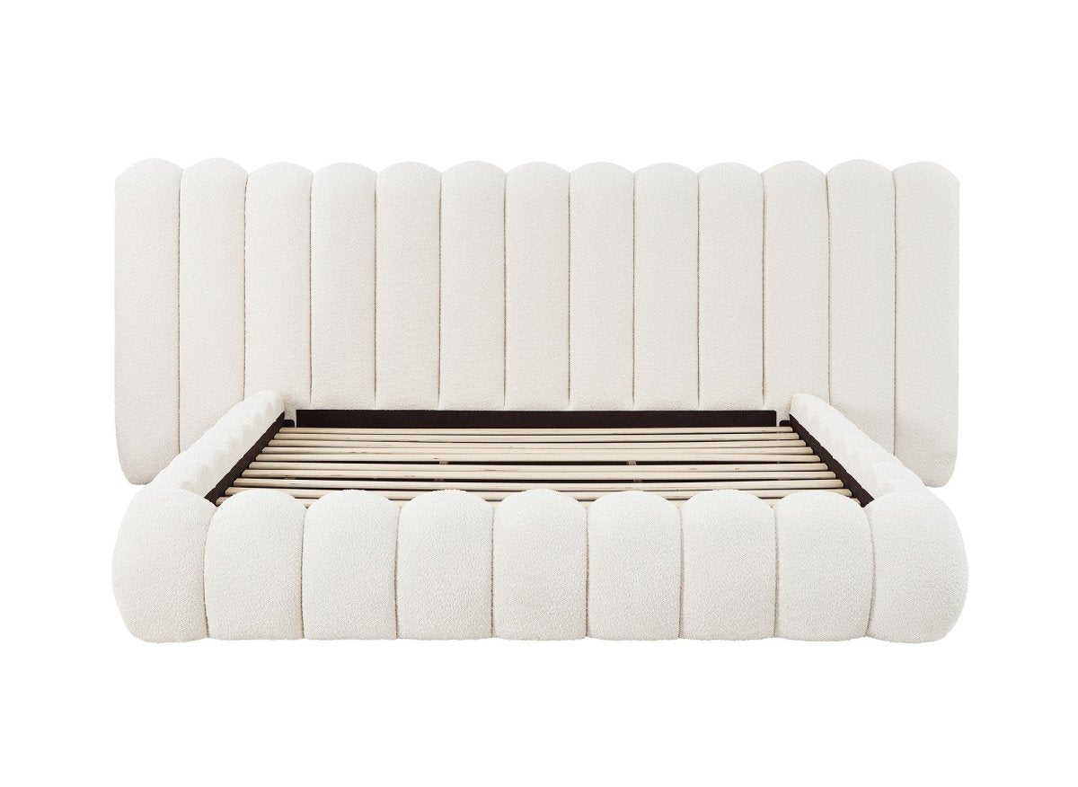 Lit double en tissu bouclette beige 180x200 cm GRETA - DécoInParis