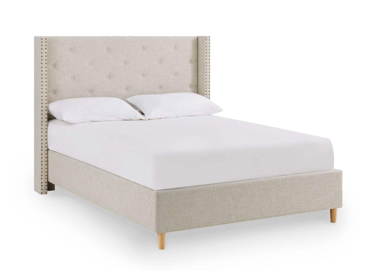Lit double en tissu capitonné beige 160x200 cm MARGOT - DécoInParis