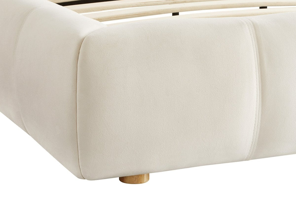 Lit double en velours beige 140x190 cm GEORGINA - DécoInParis