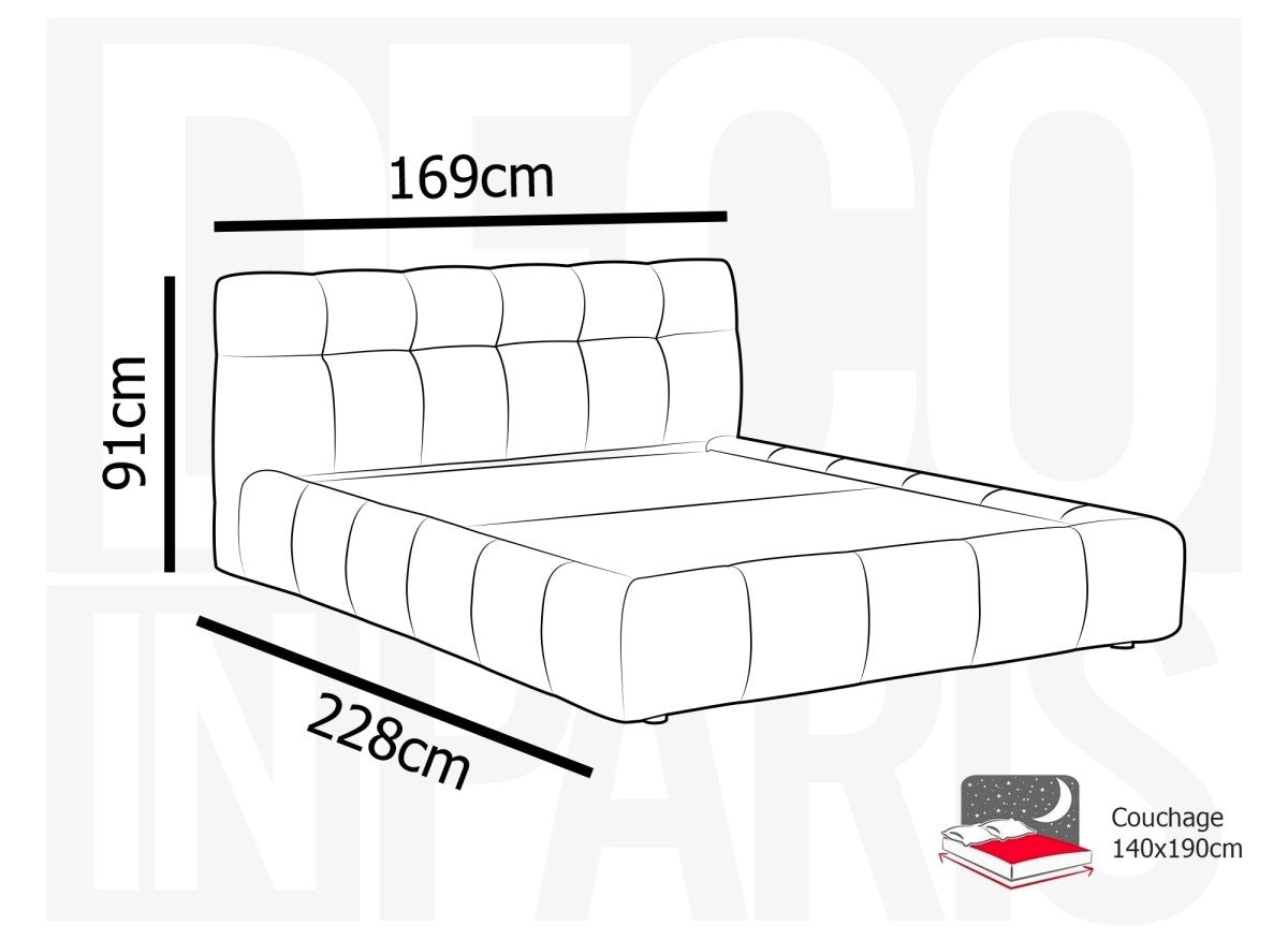 Lit double en velours beige 140x190 cm GEORGINA - DécoInParis