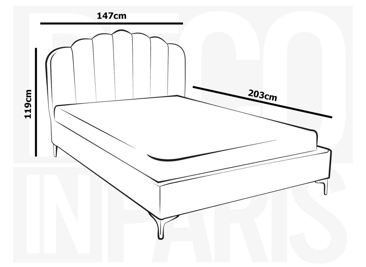 Lit double en velours beige 140x190 cm MARION - DécoInParis