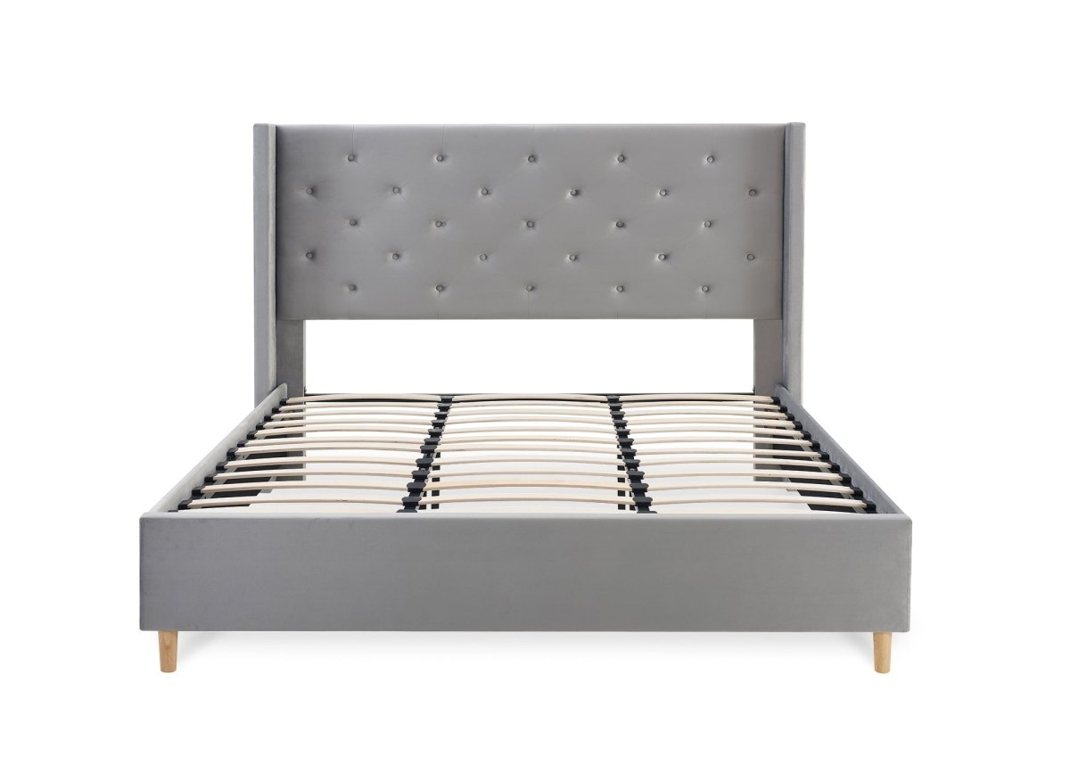Lit double en velours capitonné gris MAREVA 180x200 cm - DécoInParis