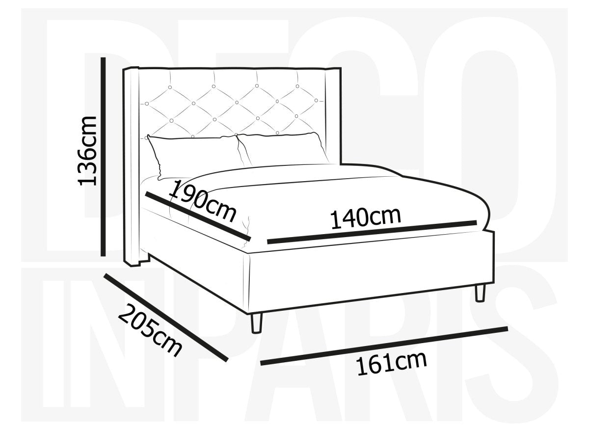 Lit double en velours capitonné taupe MAREVA 140x190 cm - DécoInParis