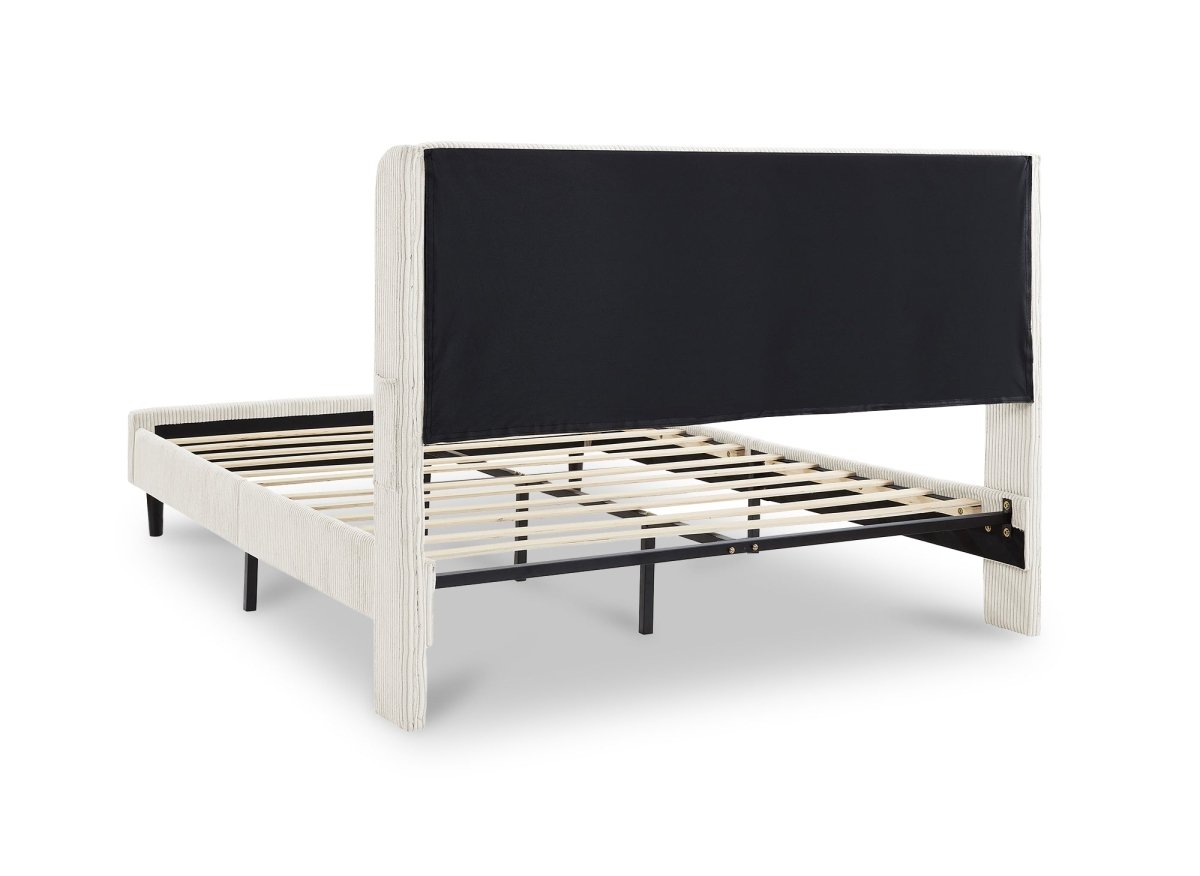 Lit double en velours côtelé épais beige 140x190cm LEVY - DécoInParis