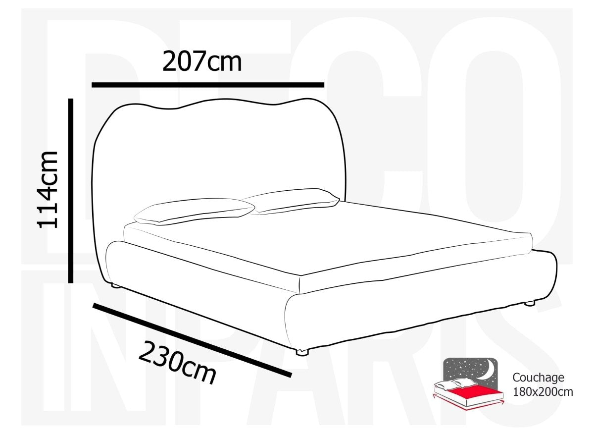 Lit double en velours côtelé épais beige 180x200cm SARA - DécoInParis