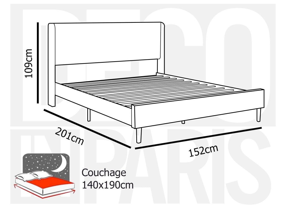 Lit double en velours côtelé épais taupe 140x190cm LEVY - DécoInParis