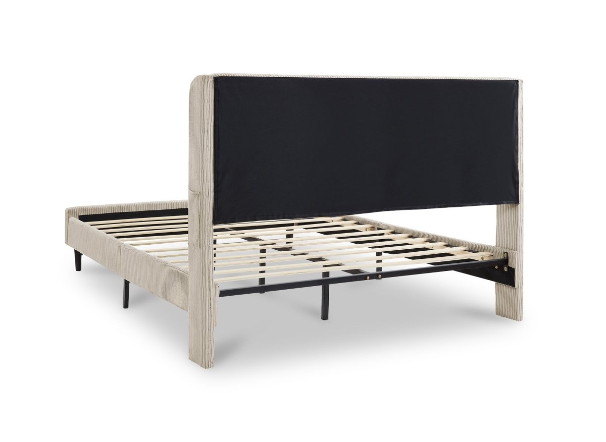 Lit double en velours côtelé épais taupe 160x200cm LEVY - DécoInParis