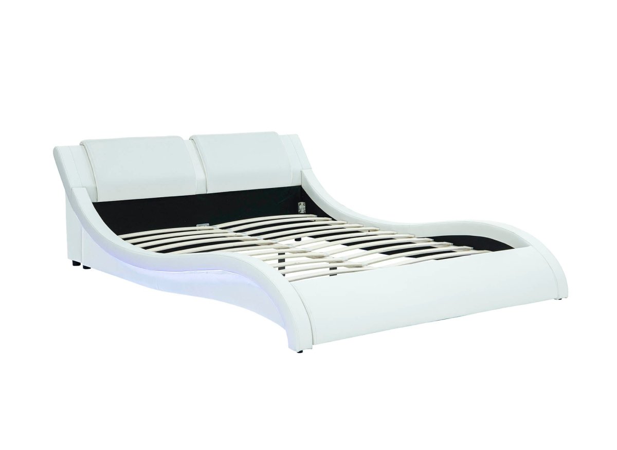 Lit en simili cuir blanc avec LED 140x190 cm ZEDA - DécoInParis