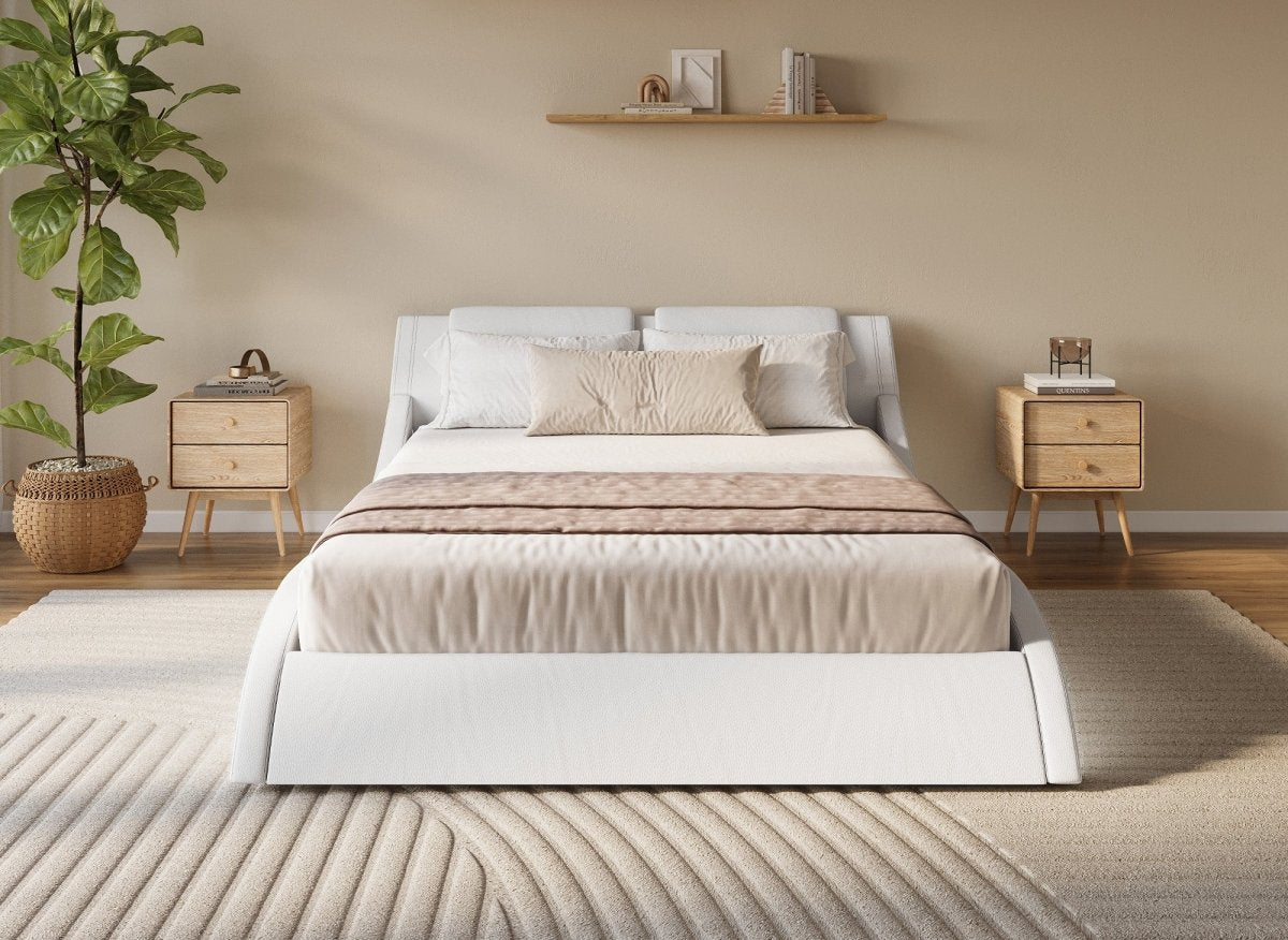 Lit en simili cuir blanc avec LED 140x190 cm ZEDA - DécoInParis