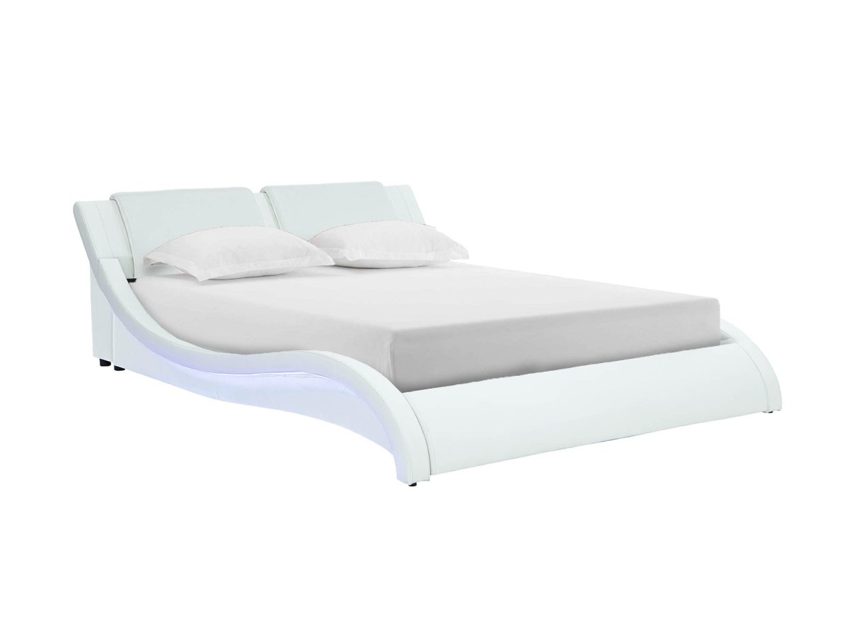 Lit en simili cuir blanc avec LED 140x190 cm ZEDA - DécoInParis