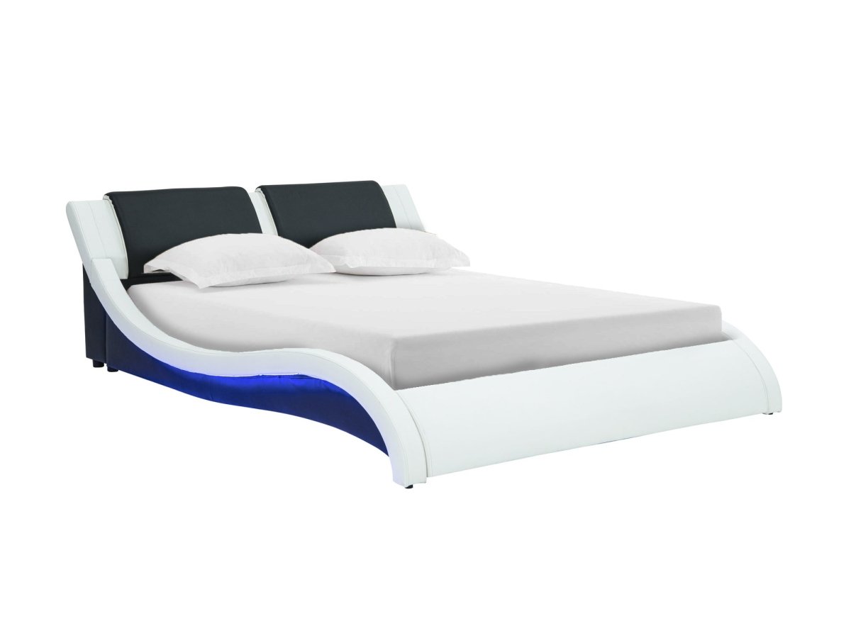 Lit en simili cuir noir et blanc avec LED 180x200 cm ZEDA - DécoInParis